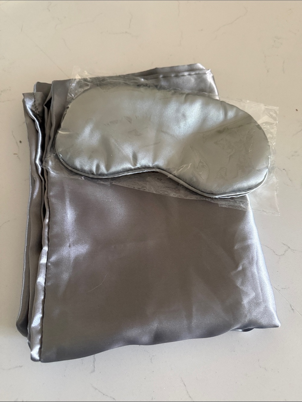 Silver Satin Pillowcase and Eye Mask Set